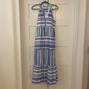 THML blue geometric print halter maxi dress size Medium, new
